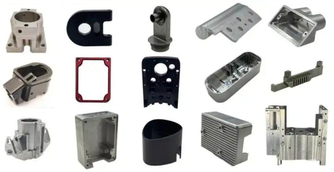 Various precision-engineered metal and plastic parts produced by horizontal machining center